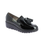 WONDERS C-3342 Low Wedge Shoes for Women - Black Patent